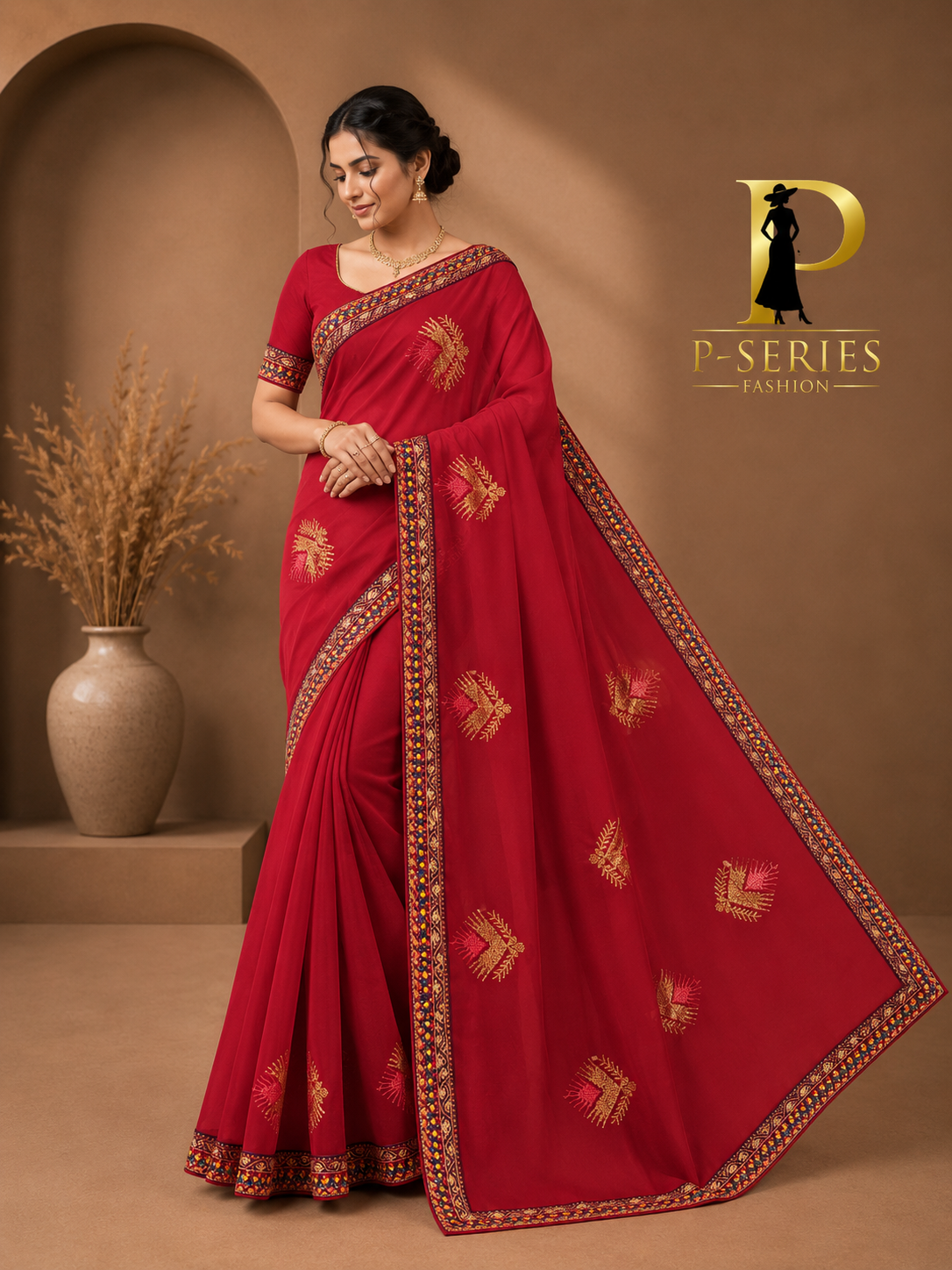 Ruby Red Premium Designer Saree